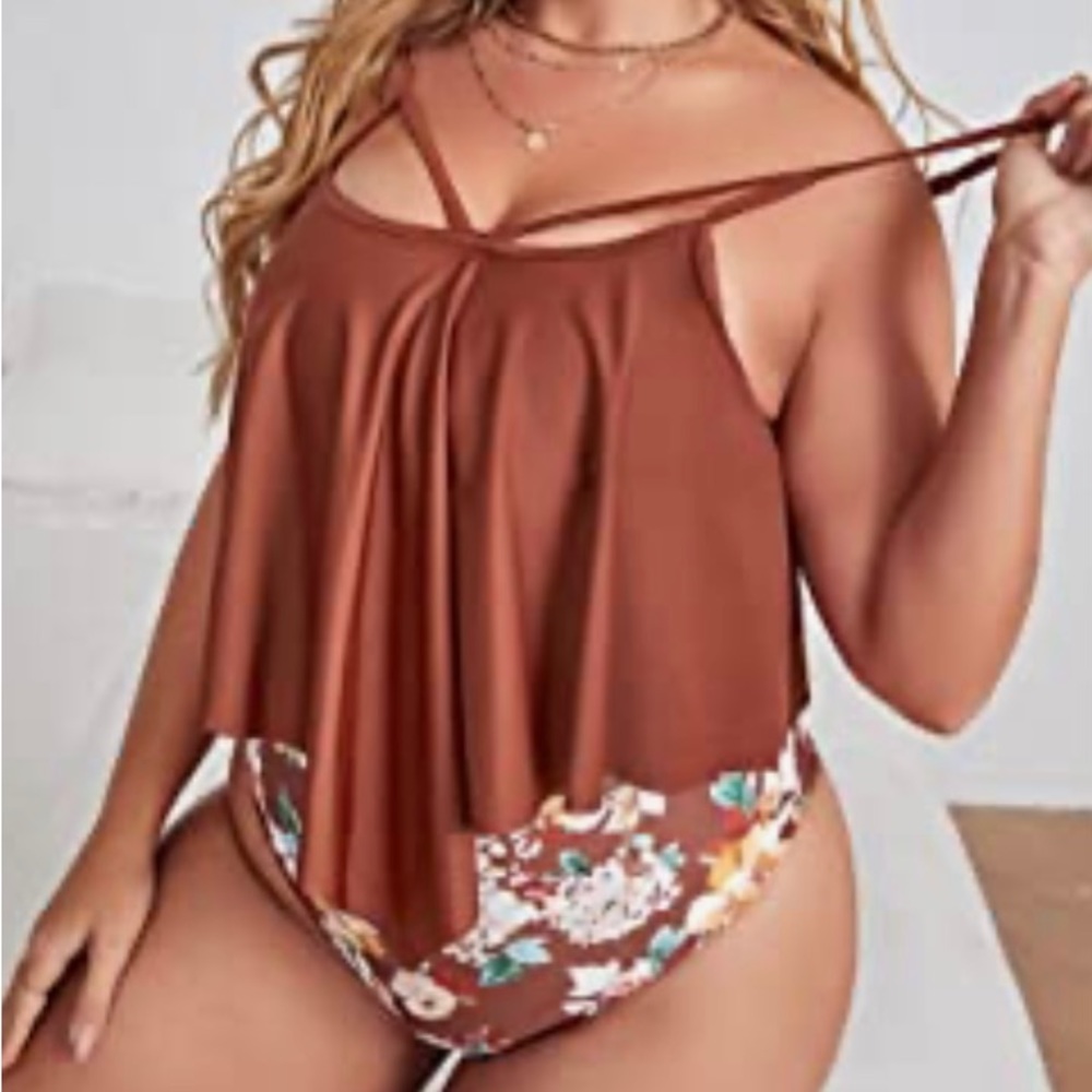 Shein women’s NIB tankni two piece swimsuit floral sz 4xl